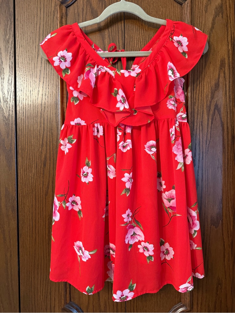 Girls' Red Floral Ruffle Dress Size 7